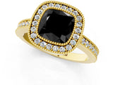 Yellow gold Fancy Black Cushion Cut-Cut Diamond Halo Engagement Ring with Pave Band and Prong Setting_1