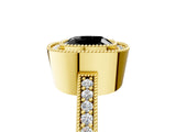 Yellow gold Fancy Black Cushion Cut-Cut Diamond Halo Engagement Ring with Pave Band and Prong Setting_5