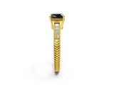 Yellow gold Fancy Black Cushion Cut Cut Diamond Milgrain Pave Band Four-Prong Setting Ring_5