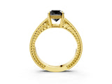 Yellow gold Fancy Black Cushion Cut Cut Diamond Milgrain Pave Band Four-Prong Setting Ring_6