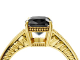 Yellow gold Fancy Black Cushion Cut Cut Diamond Milgrain Pave Band Four-Prong Setting Ring_7