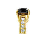 Yellow gold Fancy Black Cushion Cut Cut Diamond Milgrain Pave Band Four-Prong Setting Ring_8