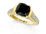 Yellow gold Fancy Black Cushion Cut Cut Diamond Pavé Band Solitaire with Four-Prong Setting_1