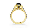 Yellow gold Fancy Black Cushion Cut Cut Diamond Pavé Band Solitaire with Four-Prong Setting_3