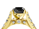 Yellow gold Fancy Black Cushion Cut Cut Diamond Pavé Band Solitaire with Four-Prong Setting_4