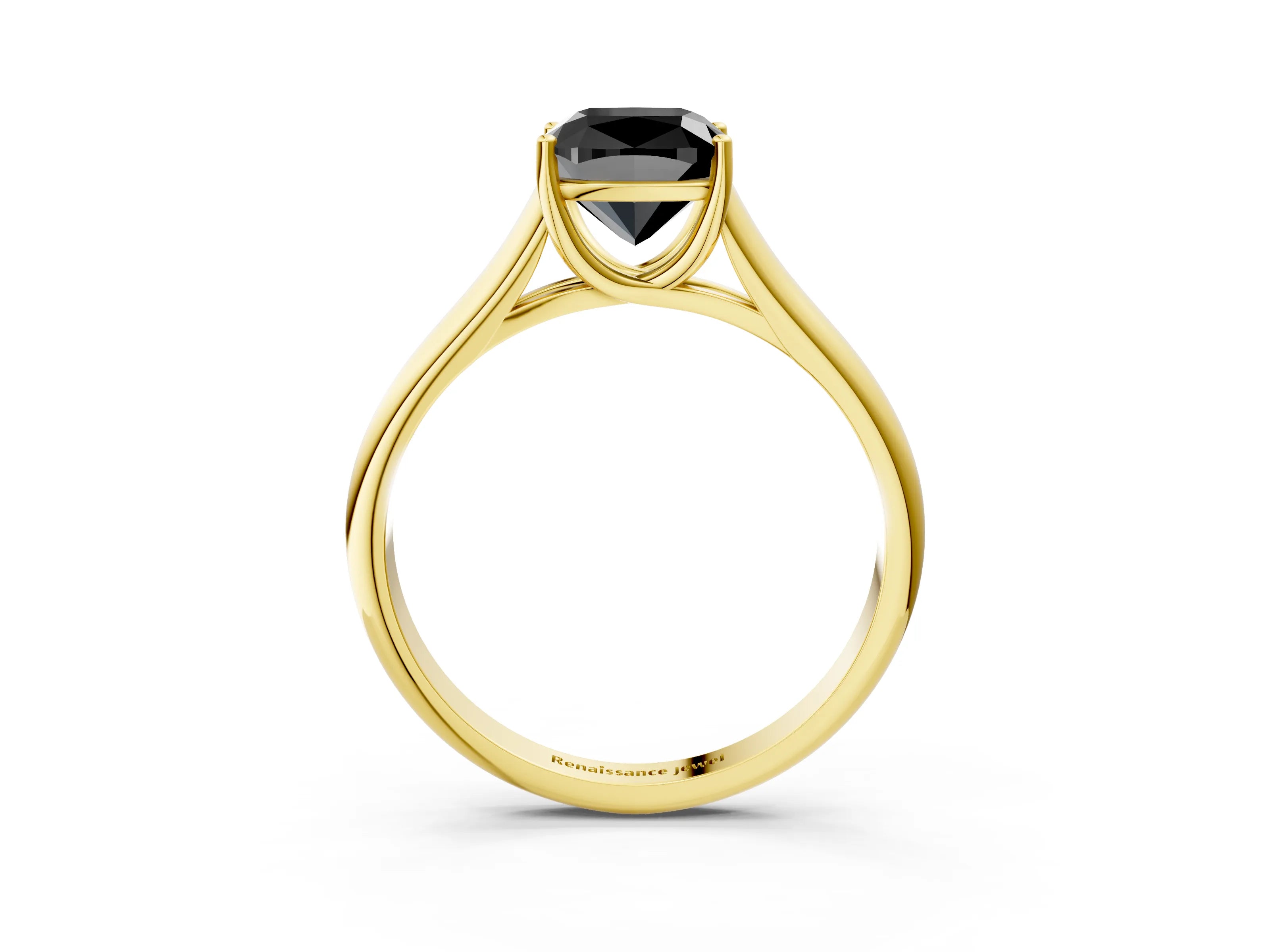 Yellow gold Fancy Black Cushion Cut Cut Diamond Solitaire Engagement Ring with Tapered Plain Band and Four-Prong Setting_3