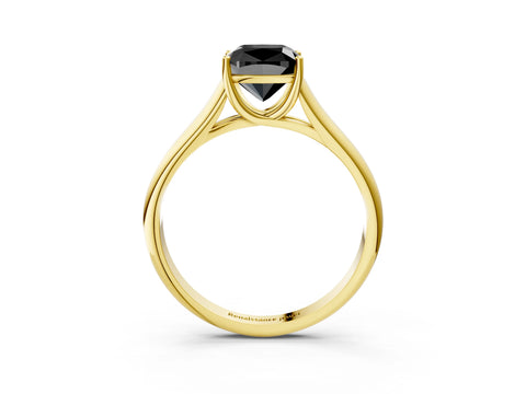 Yellow gold Fancy Black Cushion Cut Cut Diamond Solitaire Engagement Ring with Tapered Plain Band and Four-Prong Setting_3