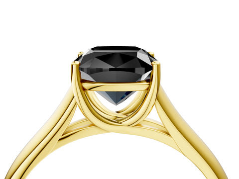 Yellow gold Fancy Black Cushion Cut Cut Diamond Solitaire Engagement Ring with Tapered Plain Band and Four-Prong Setting_4