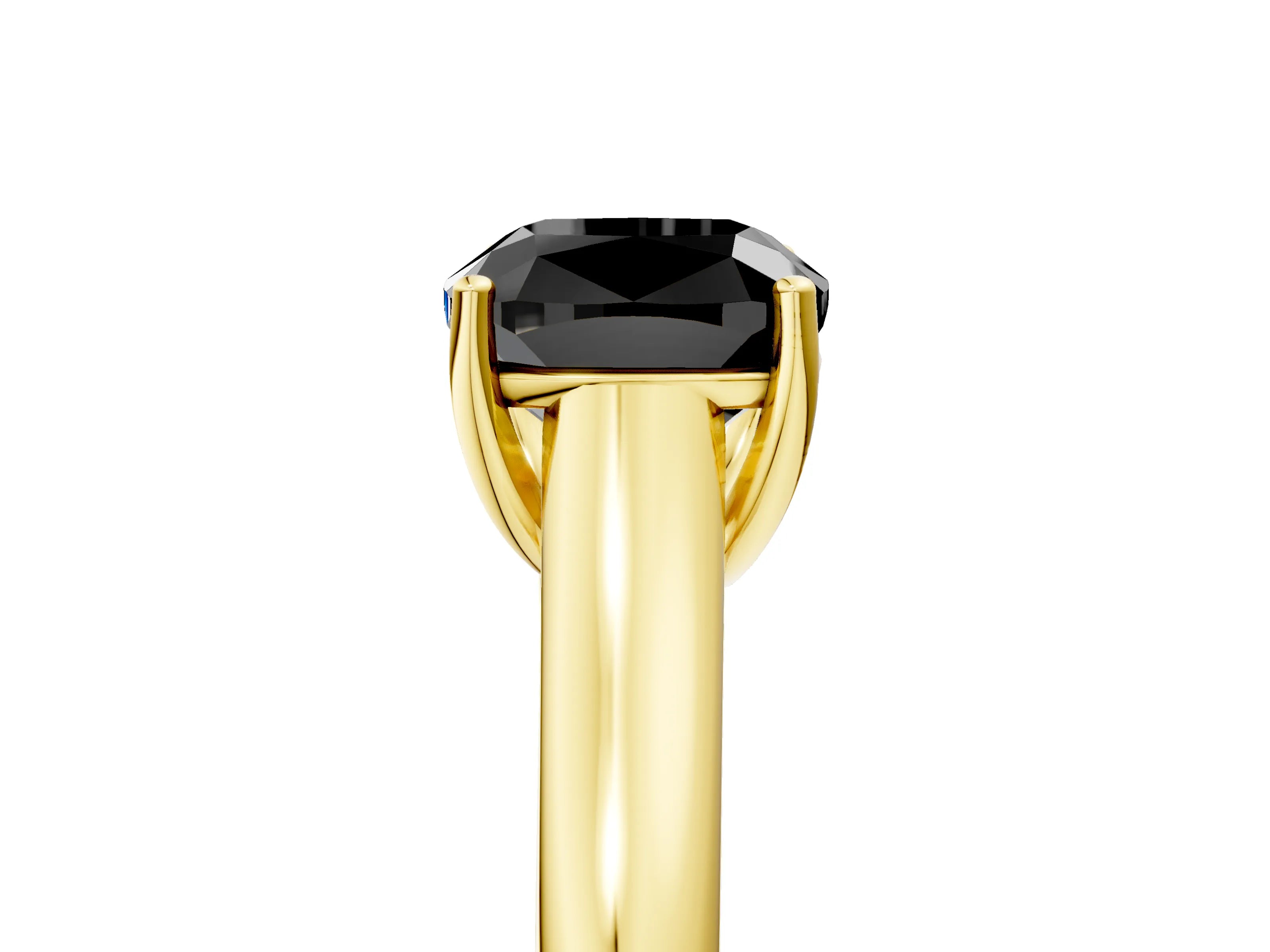 Yellow gold Fancy Black Cushion Cut Cut Diamond Solitaire Engagement Ring with Tapered Plain Band and Four-Prong Setting_5