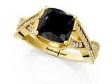 Yellow gold Fancy Black Cushion Cut Cut Diamond Twisted Band with Milgrain Pave Setting and Four-Prong Setting_1