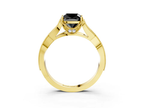 Yellow gold Fancy Black Cushion Cut Cut Diamond Twisted Band with Milgrain Pave Setting and Four-Prong Setting_3
