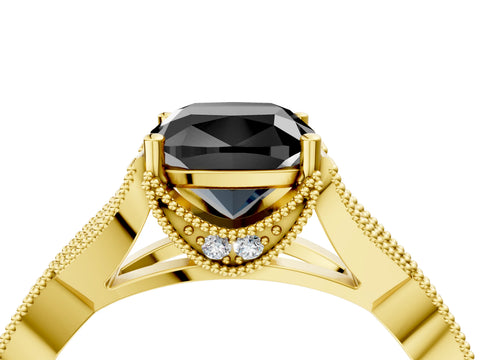 Yellow gold Fancy Black Cushion Cut Cut Diamond Twisted Band with Milgrain Pave Setting and Four-Prong Setting_4