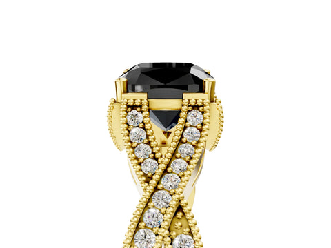 Yellow gold Fancy Black Cushion Cut Cut Diamond Twisted Band with Milgrain Pave Setting and Four-Prong Setting_5