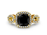 Yellow gold Fancy Black Cushion Cut Cut Halo Diamond Infinity Band with Four-Prong Setting