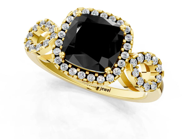 Yellow Gold Cushion Cut Pave Infinity Halo Engagement Ring Setting for Black Center