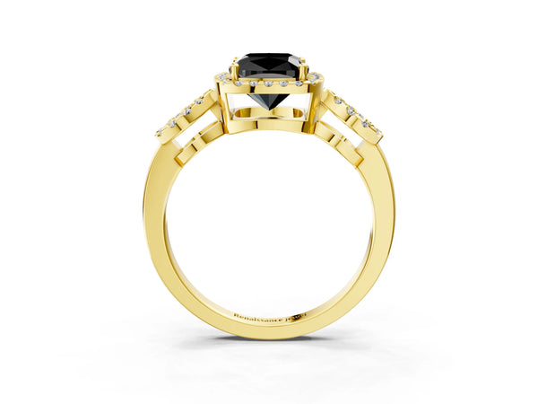 Yellow Gold Cushion Cut Pave Infinity Halo Engagement Ring Setting for Black Center