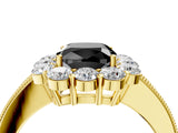 Yellow gold Fancy Black Cushion Cut Cut Halo Diamond Pavé Engagement Ring with Milgrain Detailing_4
