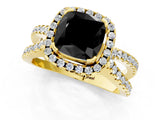 Yellow gold Fancy Black Cushion Cut Cut Halo Split Shank Pave Set Ring_1