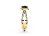 Yellow gold Fancy Black Cushion Cut Cut Halo Split Shank Pave Set Ring_2
