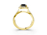 Yellow gold Fancy Black Cushion Cut Cut Halo Split Shank Pave Set Ring_3