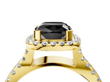Yellow gold Fancy Black Cushion Cut Cut Halo Split Shank Pave Set Ring_4
