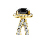 Yellow gold Fancy Black Cushion Cut Cut Halo Split Shank Pave Set Ring_5