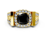 Yellow gold Fancy Black Cushion Cut Cut Halo Split Shank Prong Set Ring