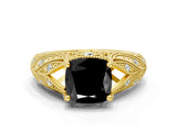 Yellow gold Fancy Black Cushion Cut Cut Milgrain Pave Diamond Engagement Ring with Four-Prong Setting_15