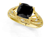 Yellow gold Fancy Black Cushion Cut Cut Milgrain Pave Diamond Engagement Ring with Four-Prong Setting_16
