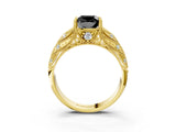 Yellow gold Fancy Black Cushion Cut Cut Milgrain Pave Diamond Engagement Ring with Four-Prong Setting_18