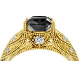 Yellow gold Fancy Black Cushion Cut Cut Milgrain Pave Diamond Engagement Ring with Four-Prong Setting_19