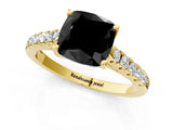 Yellow gold Fancy Black Cushion Cut Cut Pavé Band Solitaire Ring with Four-Prong Setting_1