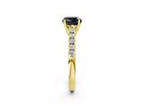 Yellow gold Fancy Black Cushion Cut Cut Pavé Band Solitaire Ring with Four-Prong Setting_2