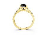 Yellow gold Fancy Black Cushion Cut Cut Pavé Band Solitaire Ring with Four-Prong Setting_3