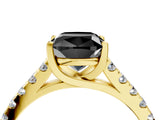 Yellow gold Fancy Black Cushion Cut Cut Pavé Band Solitaire Ring with Four-Prong Setting_4