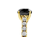 Yellow gold Fancy Black Cushion Cut Cut Pavé Band Solitaire Ring with Four-Prong Setting_5