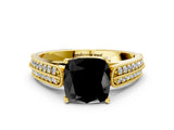 Yellow gold Fancy Black Cushion Cut Cut Pave Split Shank Engagement Ring with Four-Prong Setting