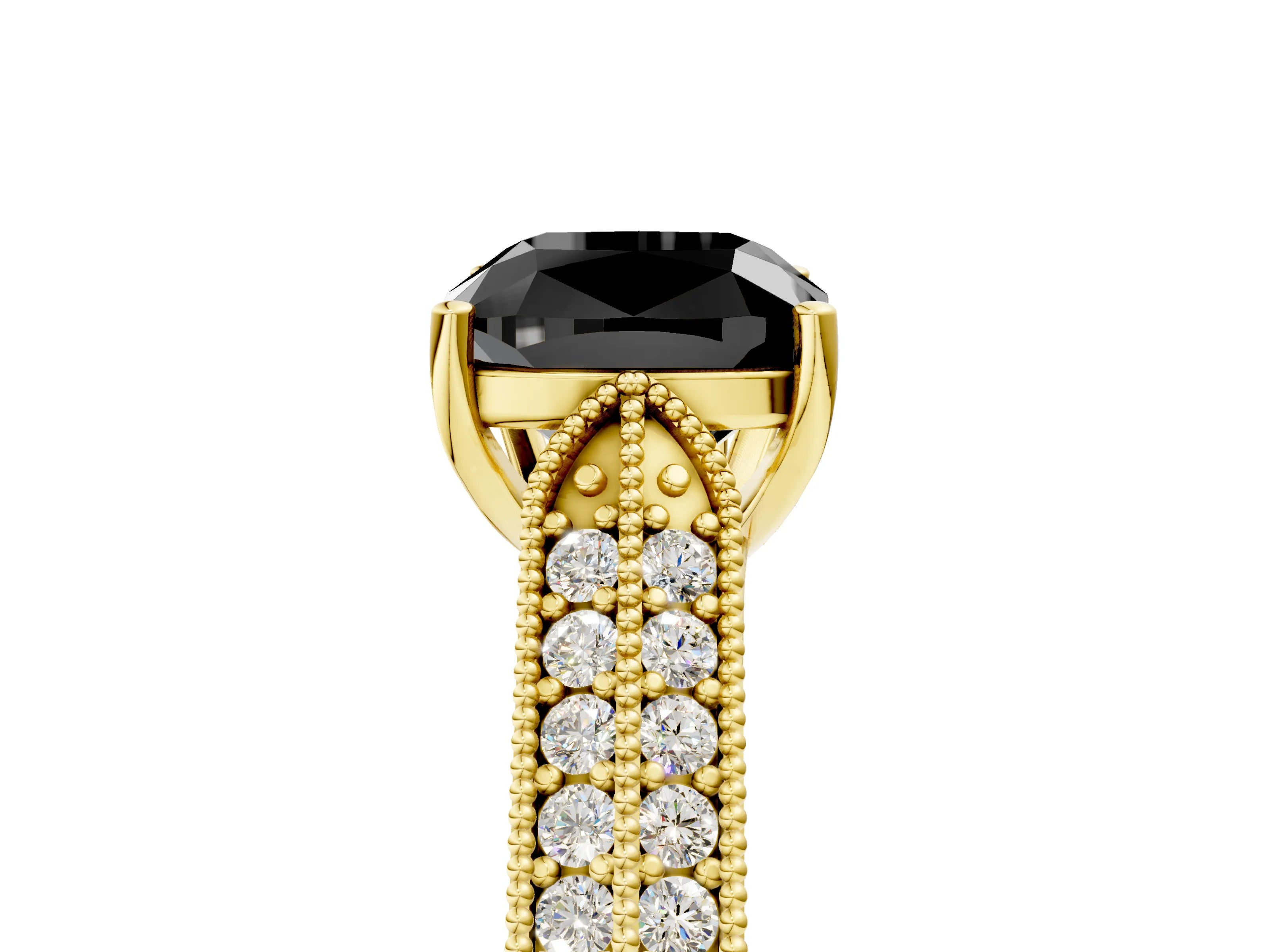 Yellow gold Fancy Black Cushion Cut Cut Pave Split Shank Engagement Ring with Four-Prong Setting_5