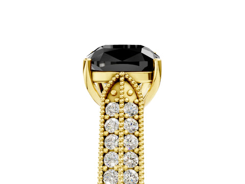 Yellow gold Fancy Black Cushion Cut Cut Pave Split Shank Engagement Ring with Four-Prong Setting_5