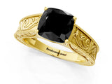 Yellow gold Fancy Black Cushion Cut Cut Solitaire Engraved Band with Four-Prong Setting_1