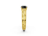 Yellow gold Fancy Black Cushion Cut Cut Solitaire Engraved Band with Four-Prong Setting_2