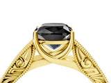 Yellow gold Fancy Black Cushion Cut Cut Solitaire Engraved Band with Four-Prong Setting_4