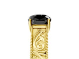 Yellow gold Fancy Black Cushion Cut Cut Solitaire Engraved Band with Four-Prong Setting_5