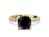 Yellow gold Fancy Black Cushion Cut Diamond Brilliant Solitaire Ring with Pavé Band and Four-Prong Setting_12