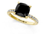 Yellow gold Fancy Black Cushion Cut Diamond Brilliant Solitaire Ring with Pavé Band and Four-Prong Setting_13