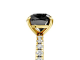 Yellow gold Fancy Black Cushion Cut Diamond Brilliant Solitaire Ring with Pavé Band and Four-Prong Setting_17