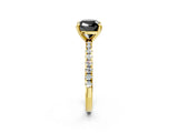 Yellow gold Fancy Black Cushion Cut Diamond Brilliant Solitaire Ring with Pavé Band and Four-Prong Setting_2