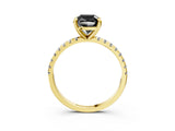 Yellow gold Fancy Black Cushion Cut Diamond Brilliant Solitaire Ring with Pavé Band and Four-Prong Setting_3