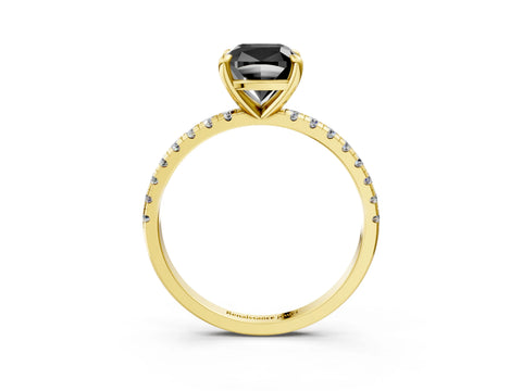 Yellow gold Fancy Black Cushion Cut Diamond Brilliant Solitaire Ring with Pavé Band and Four-Prong Setting_3