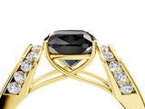 Yellow gold Fancy Black Cushion Cut Diamond Channel Set Solitaire Ring with Four-Prong Setting_16